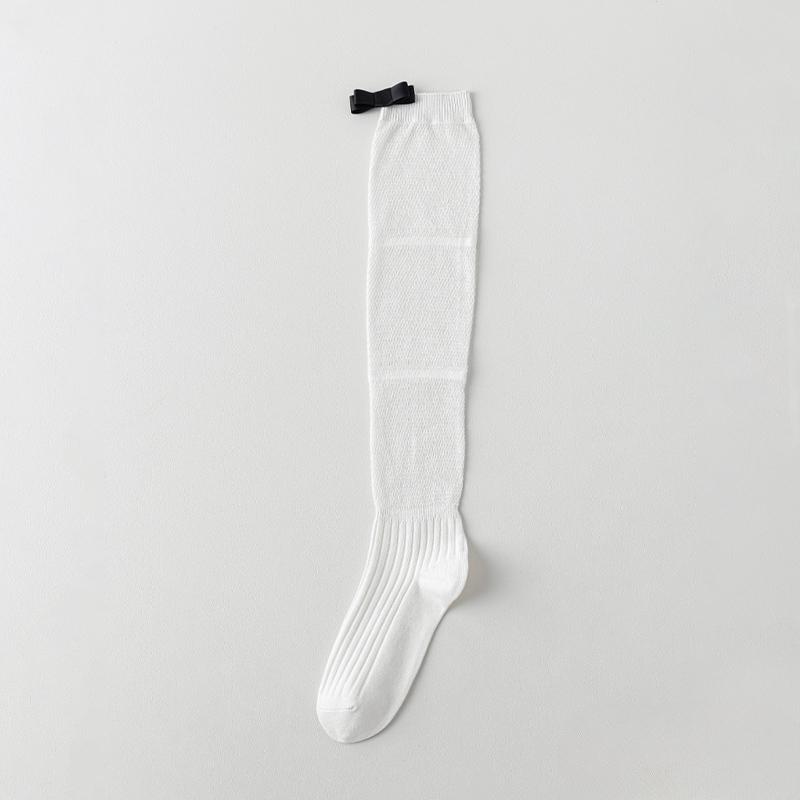 Ballet-style Calf Socks for Women, Thin White Thigh-high Socks for Spring and Summer, Breathable Mesh and Bow Pile Socks