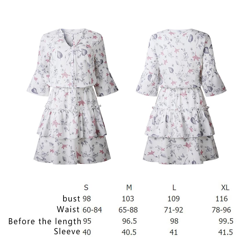 3/4 Sleeve Summer Dress Women Summer Dress Strappy V-Neck Ruffle Hem Dress