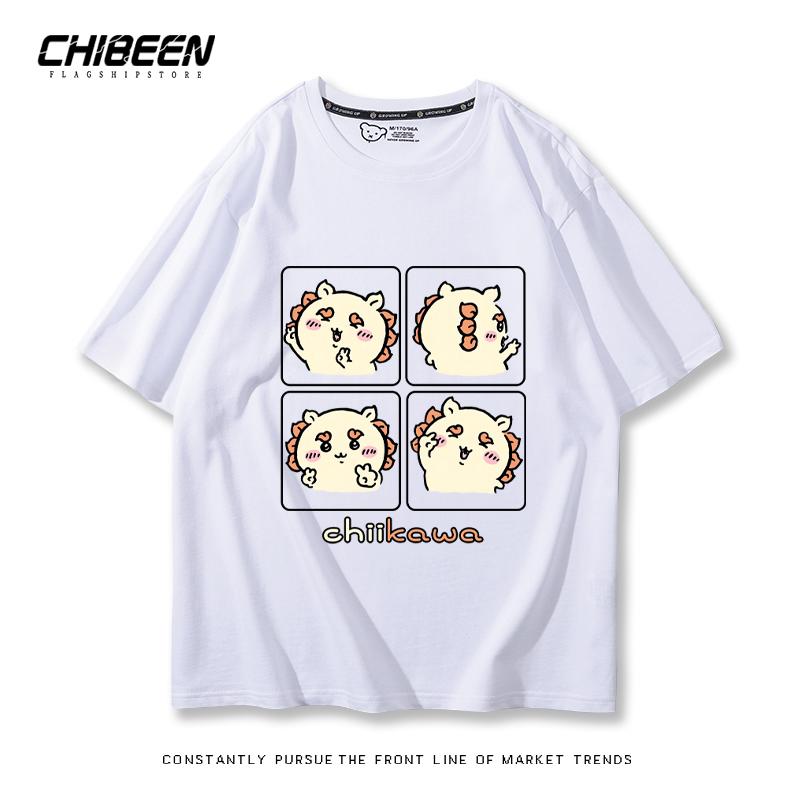 Chiikawa Cute Four-cell Pattern T-shirt Summer High Quality 100% Cotton T-shirt Casual Comfortable Loose Men's T-shirt