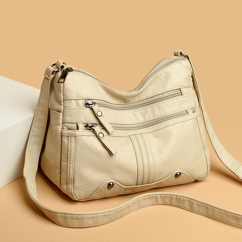 Geantă de umăr pentru femei din piele moale, nouă, cu mai multe straturi, de agrement, versatilă, tip crossbody, geantă pentru doamnă de vârstă mijlocie, geantă pentru mamă, geantă tip poștaș