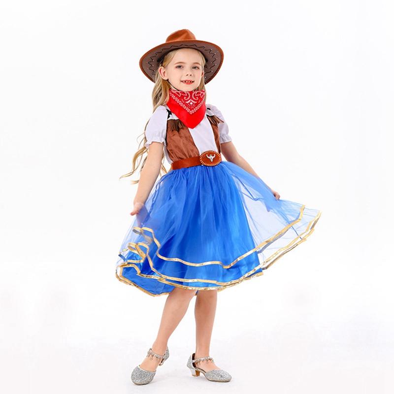 

3-8 Years Kids Girls Cowboy Style Dress Halloween Party Dress S
