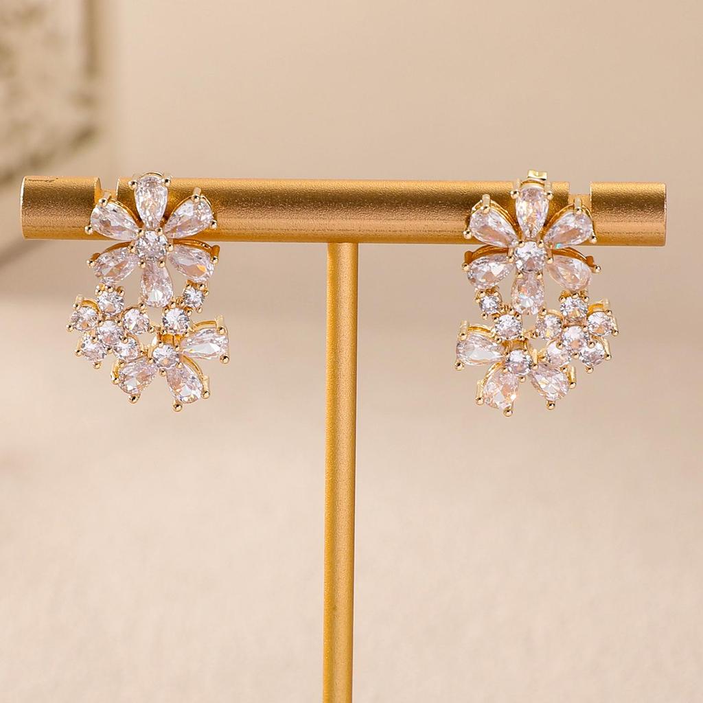 European and American Elegant Flower Zircon Wedding Earrings