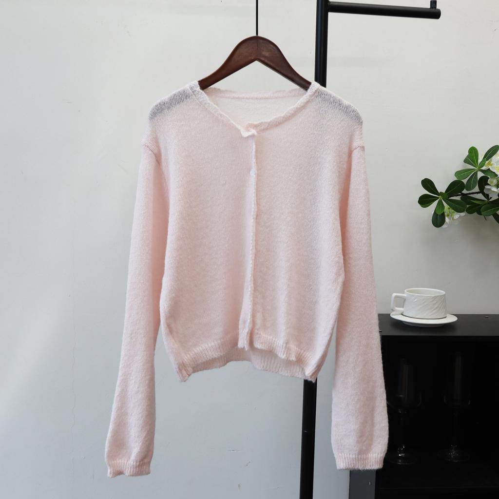 Early autumn new thin soft waxy knitted cardigan simple versatile and thin solid color sweater jacket women