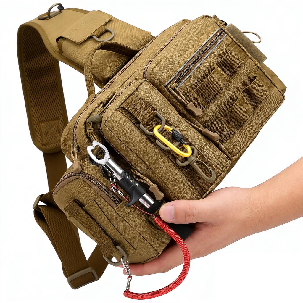 Men Oxford Cloth Sling Bag with Adjustable Widen Straps Storage Bag Multi-Compartment for Fishing Gear Lure Hooks & Accessories