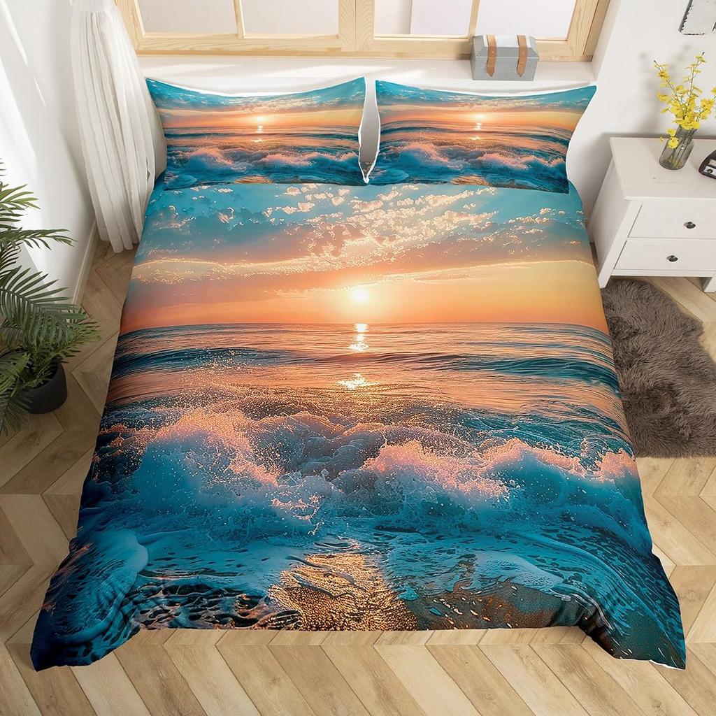 Sea Waves Duvet Cover Sets For Teens Adults Lightweight Quilt Covers Blue Ocean Coastal Themed Bedding Set Room Decor No Quilt