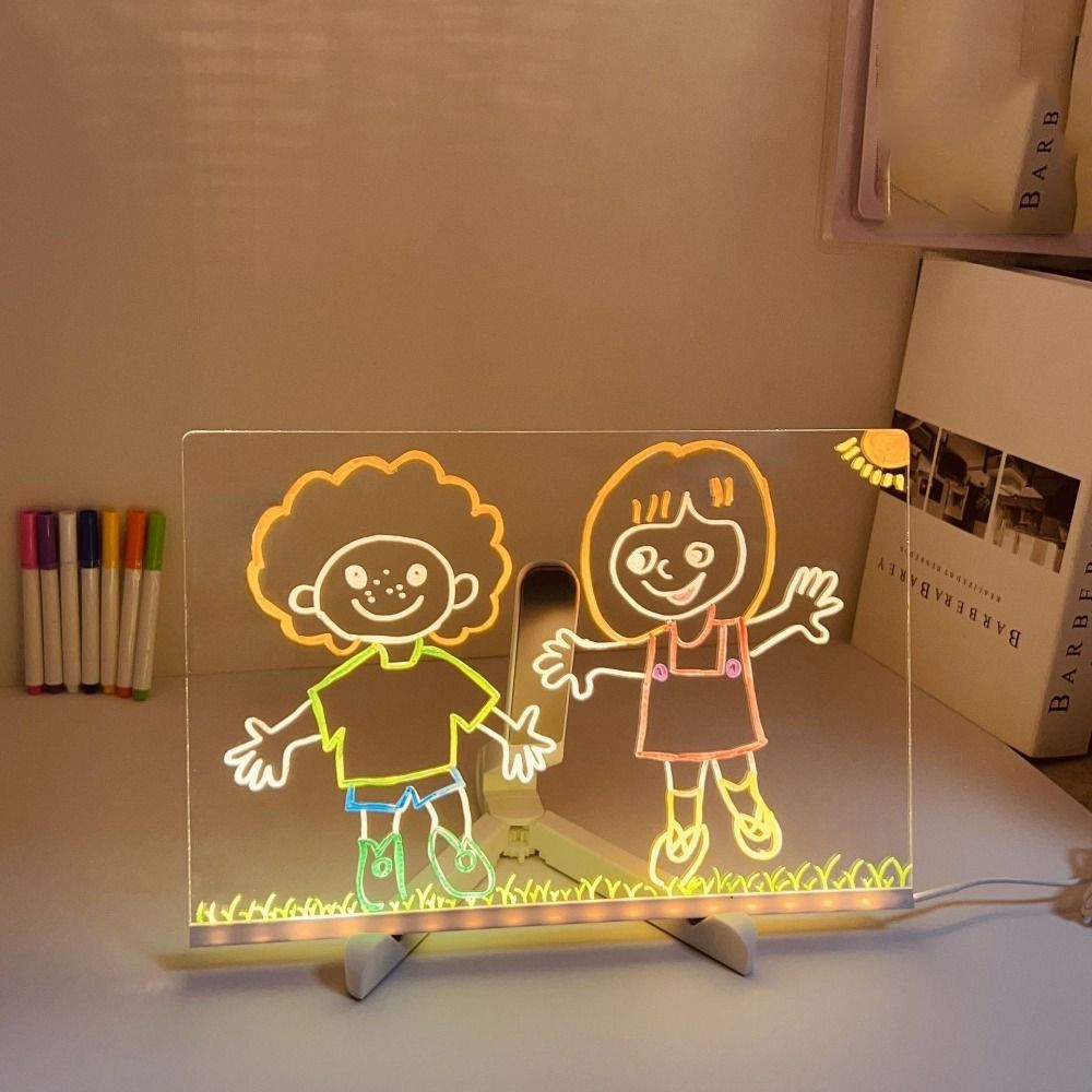 Night Light Message Board Acrylic Kids Drawing Board USB Colorful LED Writing Board  Painting Board