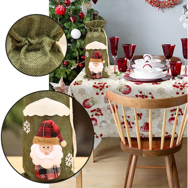 Christmas Wine Bottle Bag - Designed for Santa Claus, Reindeer, Snowman, Reusable for Christmas, Weddings, Birthdays, and Holiday Parties