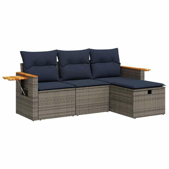 VidaXL Salon de jardin 4 pcs avec coussins gris résine tressée 3325953