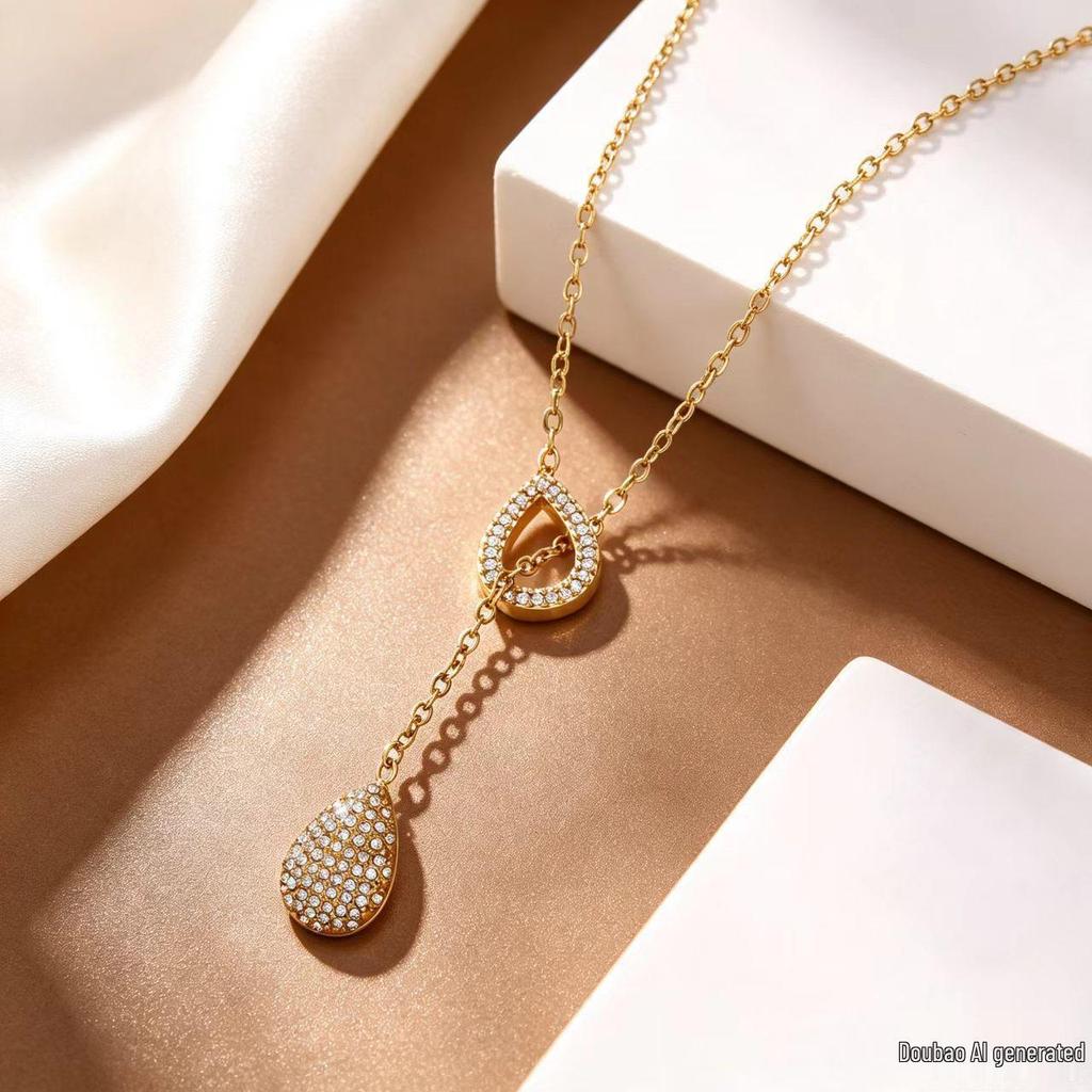 Luxury Diamond Water Drop Necklace: Light Luxury Y-Shaped Tassel Clavicle Chain