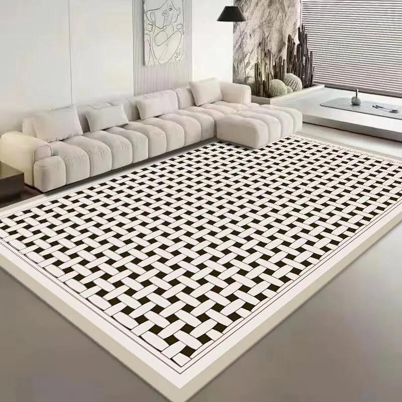 Modern Classic Lattice Carpet Home Decoration Living Room Large Area Bedroom Carpet Non-slip Fluffy Soft Rugs Washroom Floor Mat