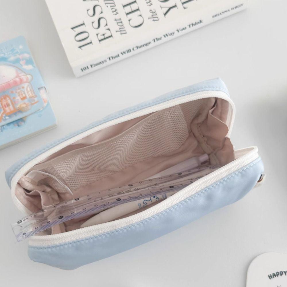 Solid Color Pen Bag Large Capacity Stationery Bag Simple Stationery Organizer  Students