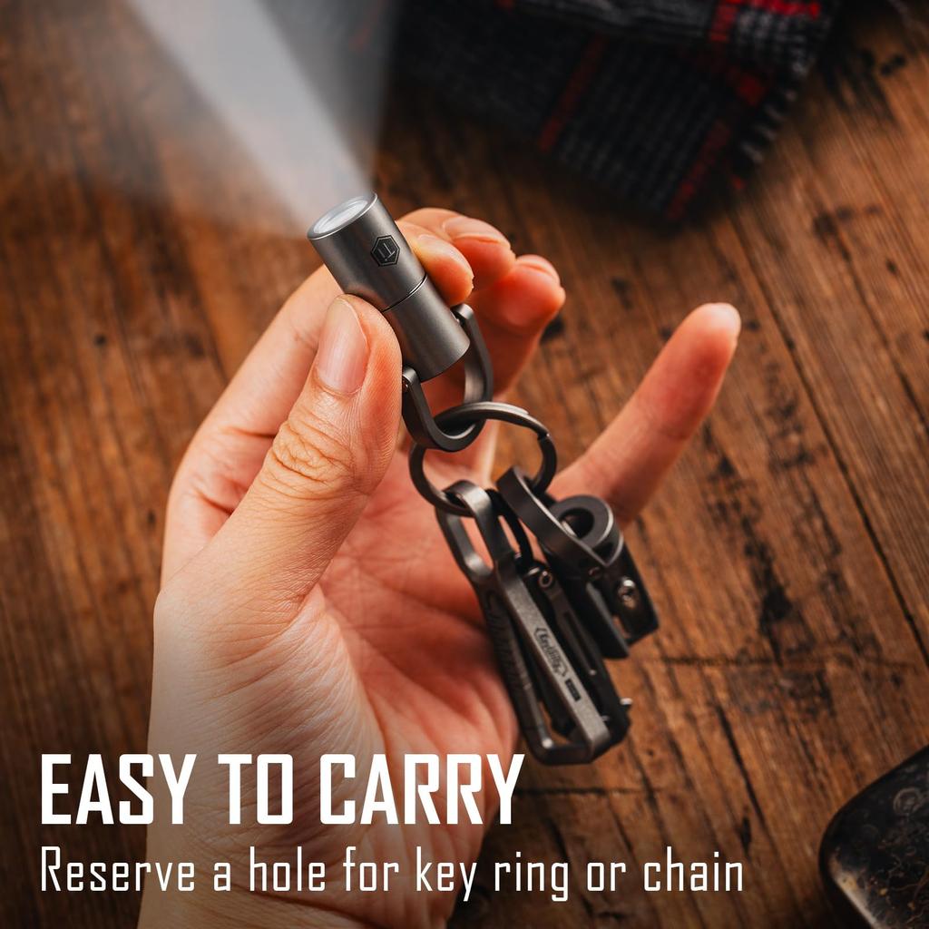KeyUnity KF03 Mini Titanium Alloy LED Size with Key Handy Compatible with Button Cell IPX8 Keychain for Disaster and Outdoor Activities