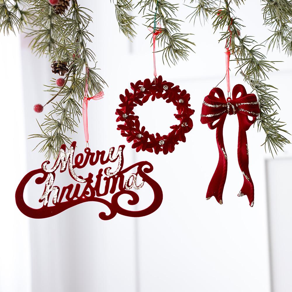 Burgundy Flocked Bow Reindeer Christmas Tree Ornament