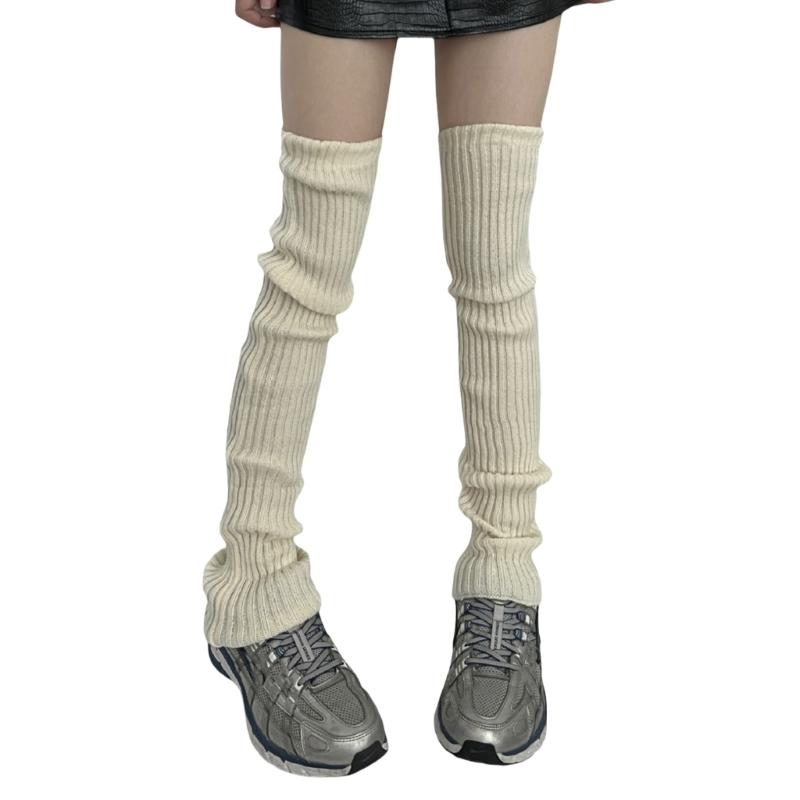 Women Color Knit Long Socks Subcultures Leg Warmers Winter Warm Ankle Heap Socks Thigh High Stocking Harajuku Boot Socks