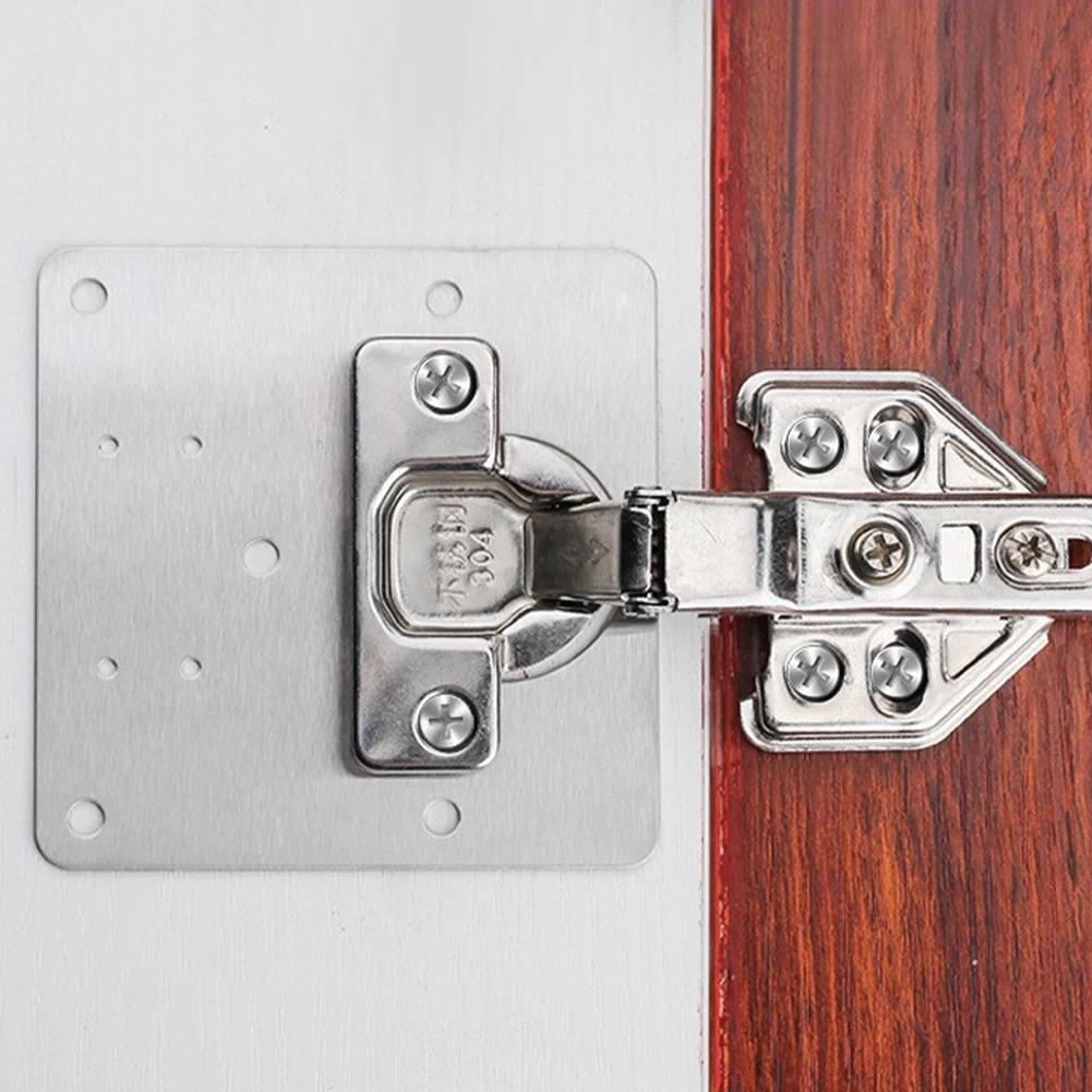 1-10Sets Stainless Steel Hinge Repair Plate Kits Cabinet Door Hinges Mounting Tool with Screw Flat Fixing Brackets Hardware Tool