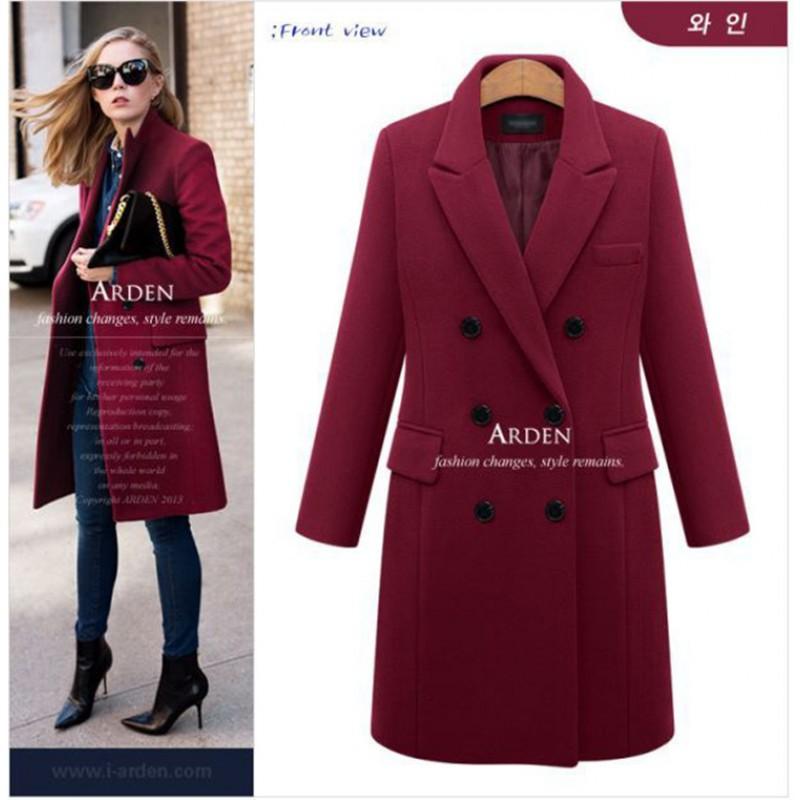 Womens Mid-Length Wool Blend Coat Double-Breasted Classic Trench Outerwear Plus Size S-5XL