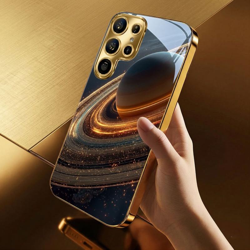 Universum Planet Atmosphäre Schlichtheit Galvanik Glas Handyhülle für Samsung Galaxy S26 S25 S24 S23 S22 S21 FE, Ultra, Plus