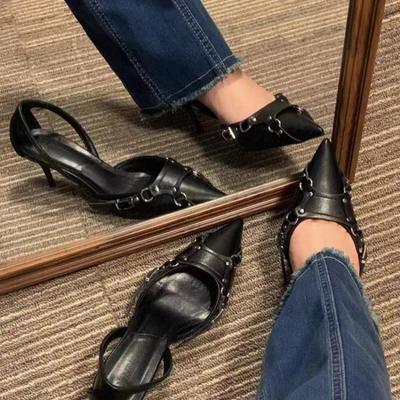 New Punk Wind Fashion High Heels Large Size Metal Buckle with Women's Shoes Summer Sandals New Large Size 42