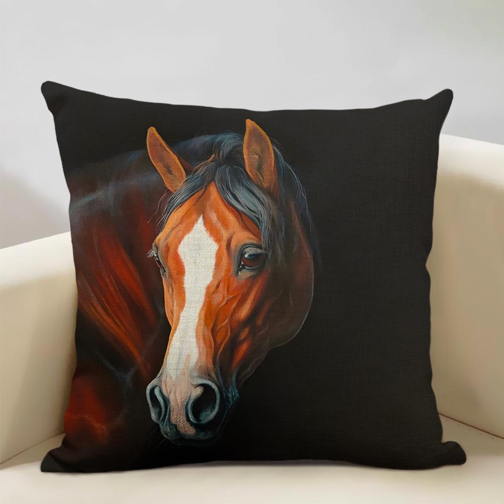 Farm Animals Horse Cushion Cover  45x45cm Linen Pillow Case Luxury Home Sofa Decoration Pillowcase Double-sided Printing