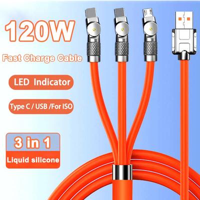3-in-1-Winkel-Schnellladekabel 120 W Micro-USB Typ C Mehrere USB-Telefonkabel Flüssigsilikon für Xiaomi 13 Samsung IPhone 14 13