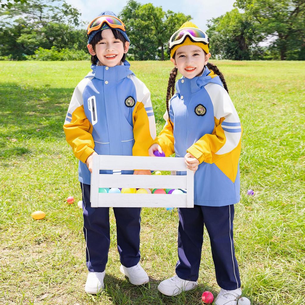 Children’s School Uniform Windbreaker Set for Spring and Autumn - Three-Piece Outfit for Kindergarten and Primary School