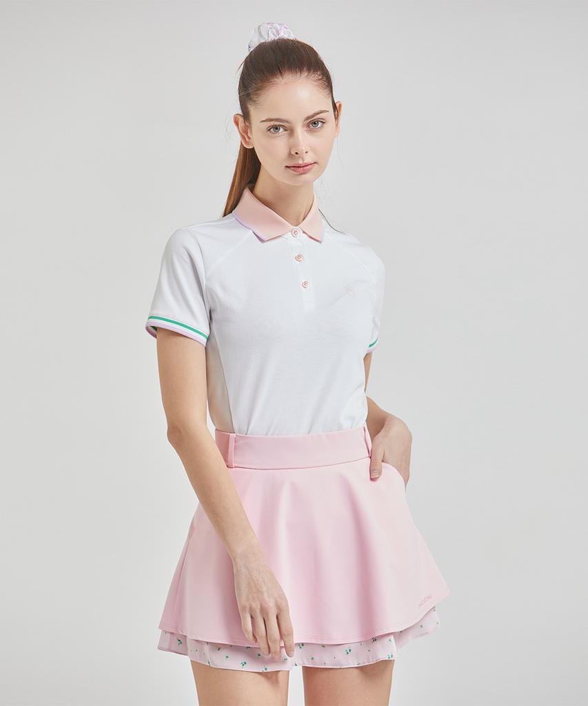Chuku Chu Line Back Mesh Collar Short Sleeve Top (White) Cbfss-Ts006W