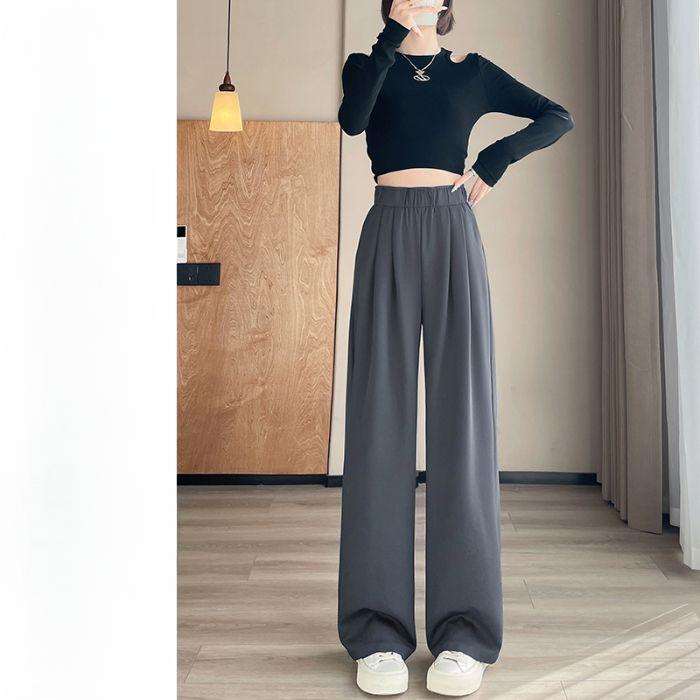 Navy Blue Narrow Version Suit Pants for Women In Spring and Autumn New Style Small Straight-leg Casual High-waist Drooping Wide-leg Pants