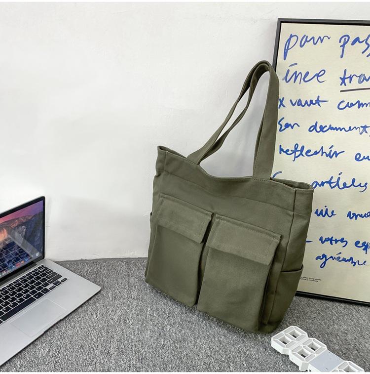 Canvas Bag Large Capacity Men Women's Shoulder Bag Student Class Hand Tote Bag