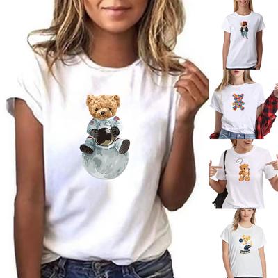 Summer Short Sleeve Cute Bear Printed T-Shirt Women Loose Casual O-neck Tees Top Youthful Sports Breathable Shirt Pullover