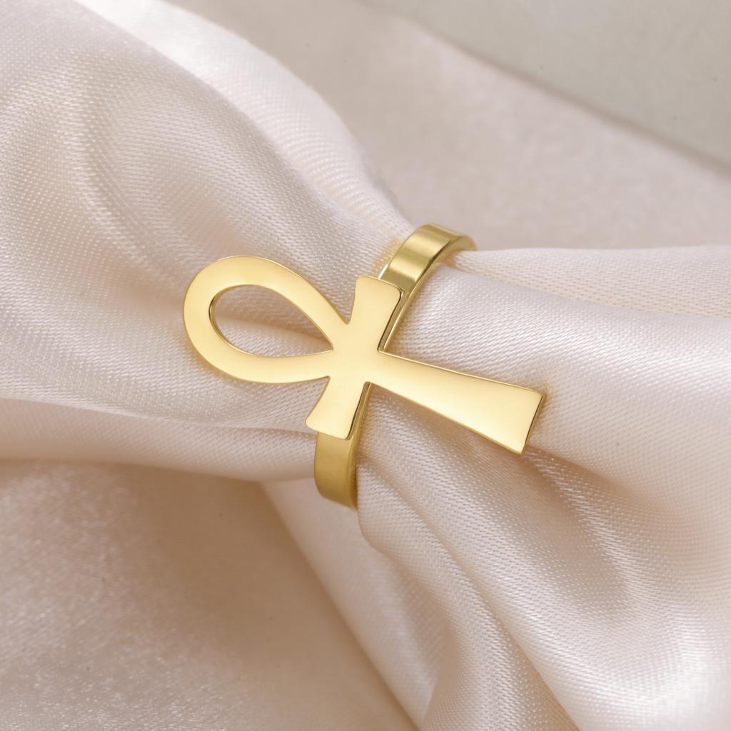 Lemegeton Ankh Cross Rings Adjustable Open Ring Men Women Good Luck Amulet Stainless Steel Ancient Egyptian Jewelry