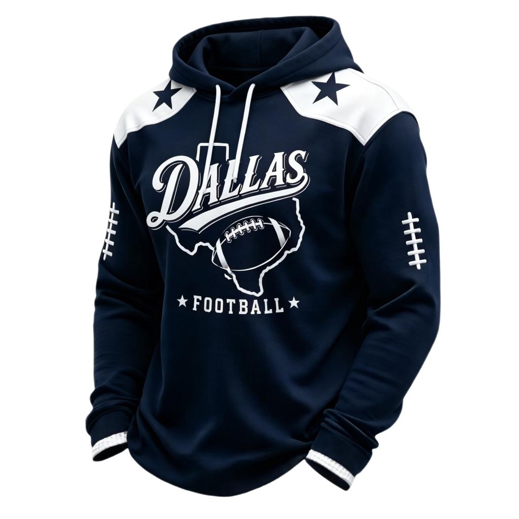 Men's Rugby Print Hoodie, Casual Pullover Hooded Sweatshirt for Fall and Winter Wear