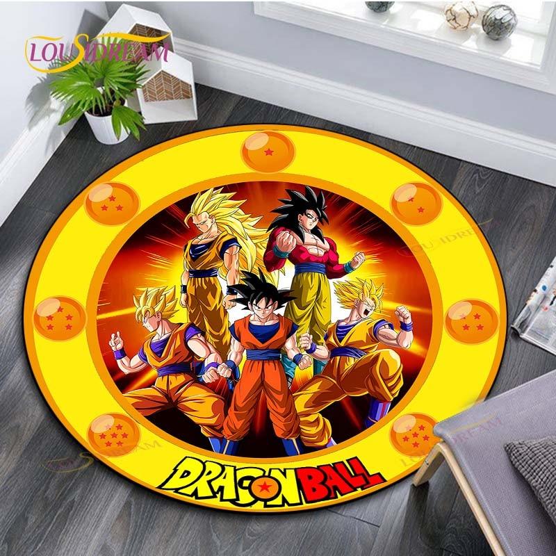 Runder Teppich für Wohnzimmer Teppiche Schlafzimmer Kinder Teppich Badezimmermatte 3D Dragon Ball Goku Druck Bodenmatte Kinderzimmer Teppich