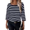 Women's Medium Sleeve Crew Neck Striped T-Shirt Loose Top