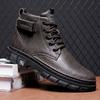 Fashion Black Leather Men Boots High Quanlity Light Men Ankle Boots Winter Outdoor Casual Shoes No-slip High Top Male Work Shoes
