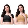 Women’s Cotton Saree Blouse Combo | Ready-to-Wear Round Neck Stitched Blouses | Soft Dobby Stretch Fabric | Party, Festive