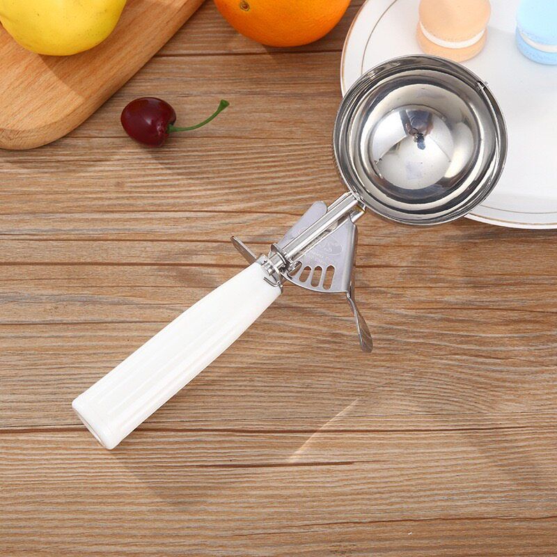 Ice Cream Scoop 304 Stainless Steel Spoon Ice Cream Scoop Fruit Baller Measuring Spoon 6#7.8cm Diameter White Handle