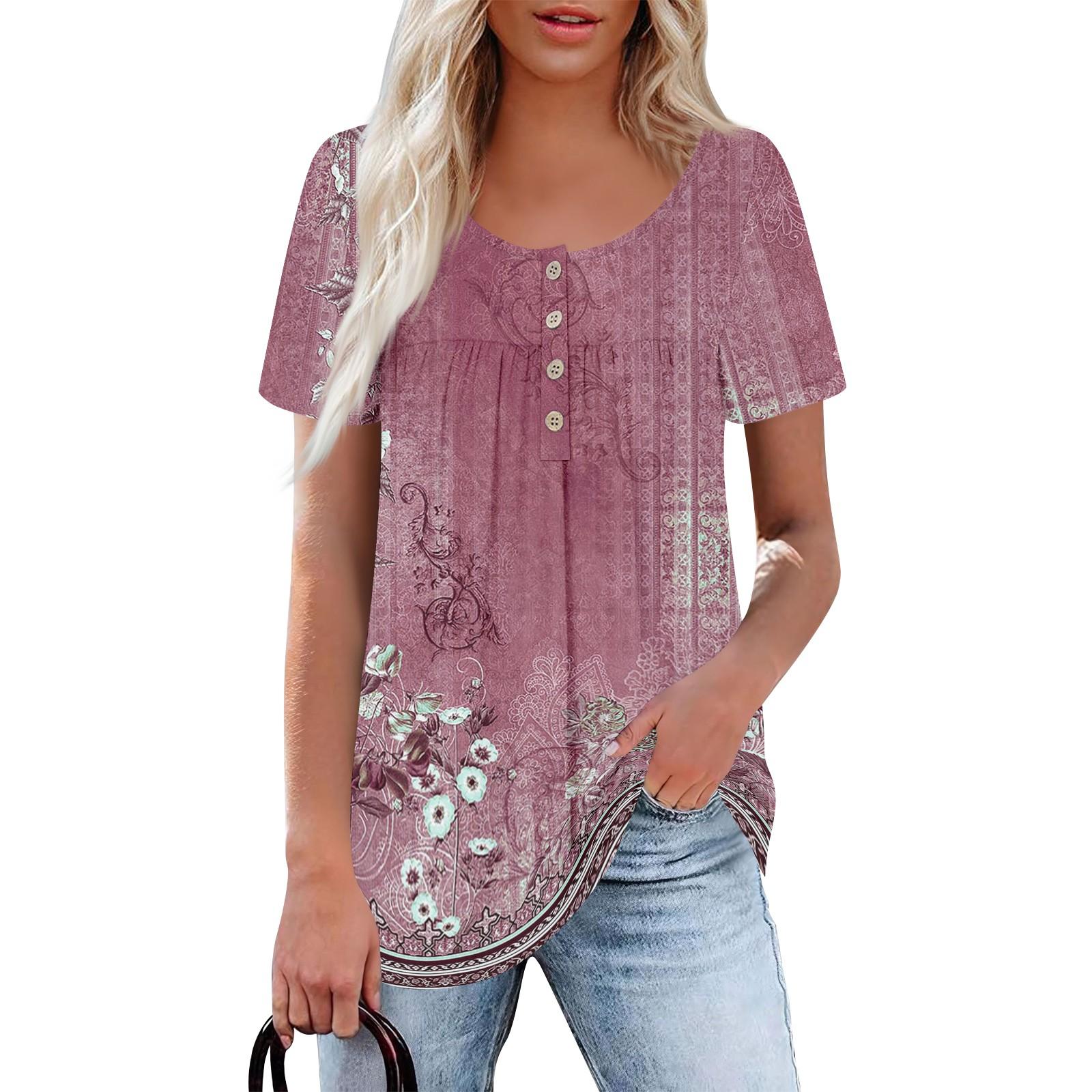 

Women s Casual Round Neck Short Sleeve Button Down Collar Chest Ruffle Color Top XXXL червоний