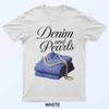 Denim und Perlen für Damen 2025 Denim mit Perlen Jeans T-Shirt
