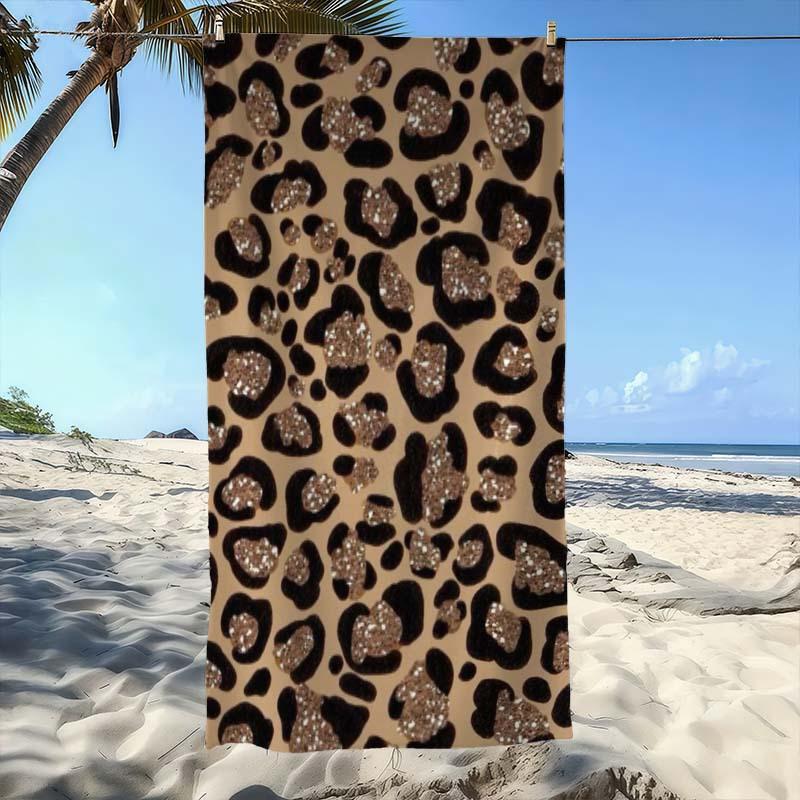 Leopard Pattern Beach Towel, Ultra-Absorbent, Quick-Dry, Comfortable & Practical for Beach, Pool, Bathroom, Outdoor Camping