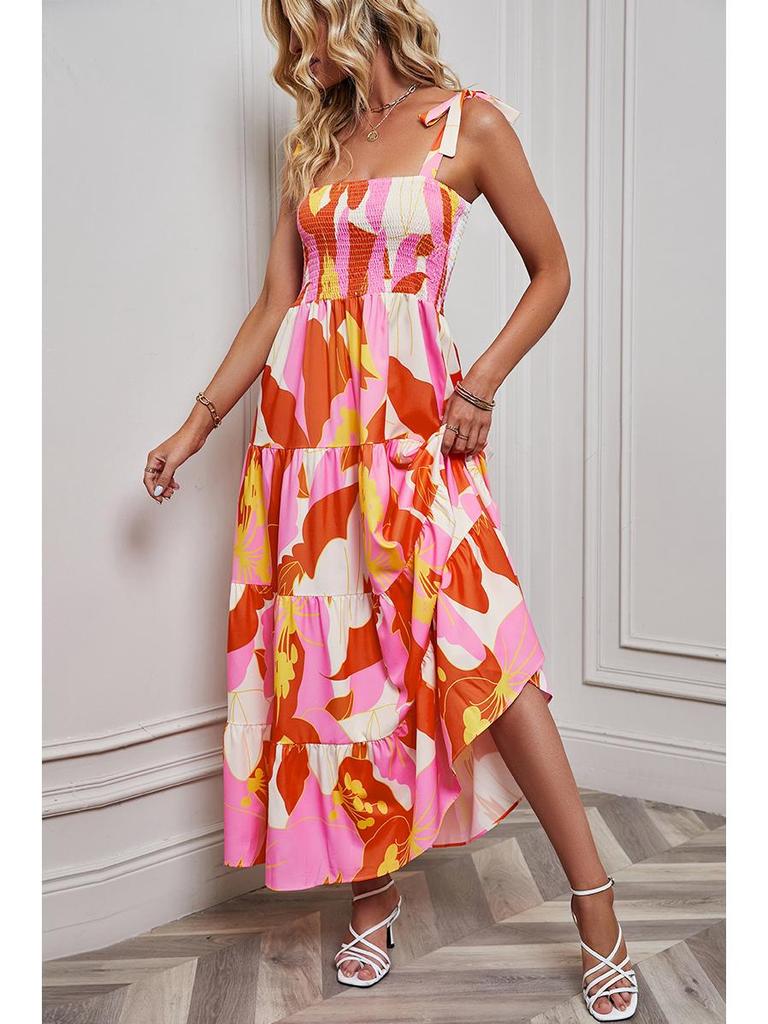 2024 Prázdninový styl Špagetová ramínka Bez zad Potisk Šaty pro ženy