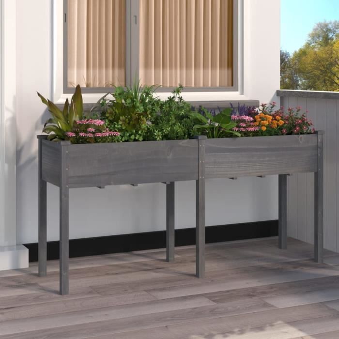 VidaXL Planter with Lining Grey 161x45x76 Cm Solid Fir Wood 364238
