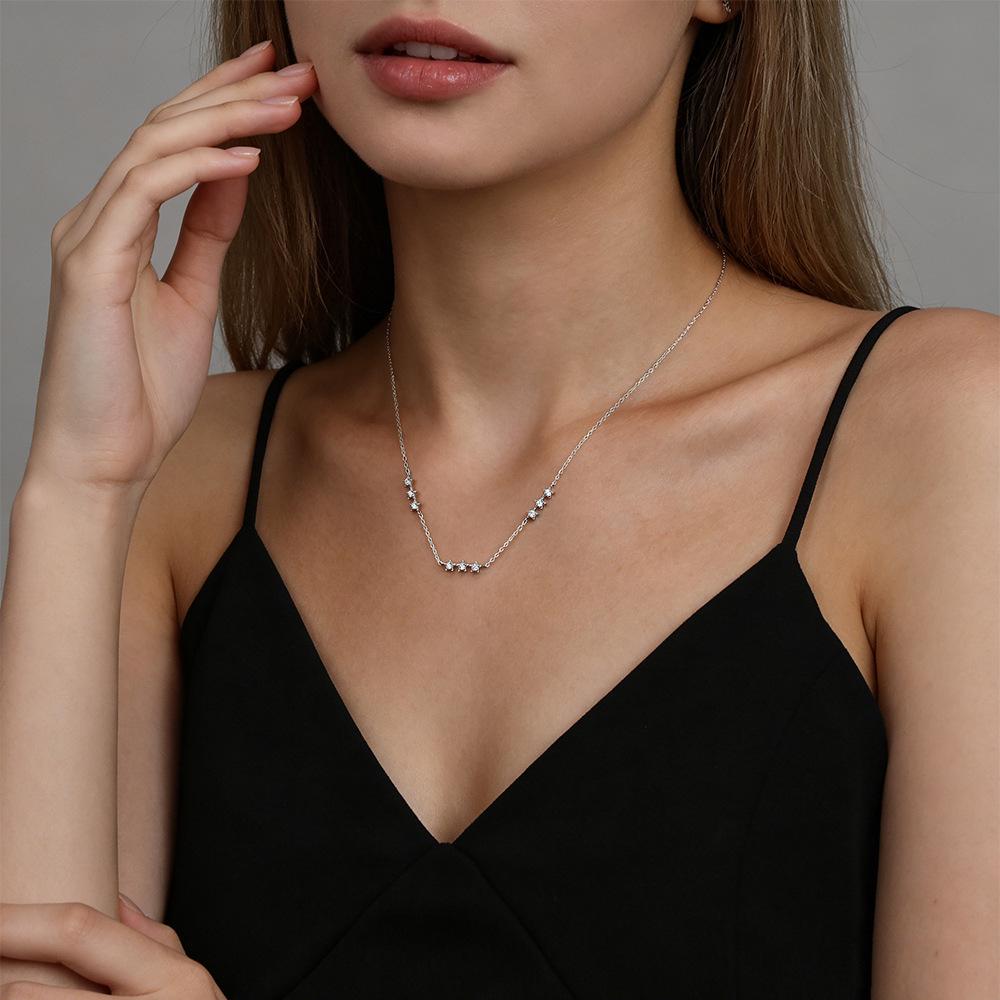 S925 Sterling Silver Star Rhinestone Necklace - Light Luxury Clavicle Chain, European & American Style Jewelry