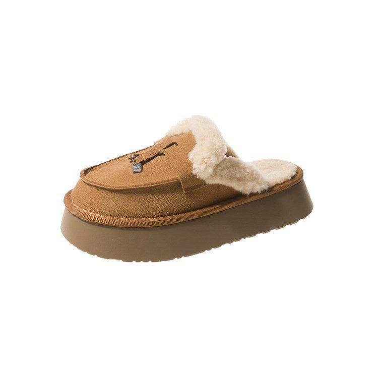 

Baotou fluffy slippers for women to wear in the autumn and winter of 2025, new models with plush thick soles, comfortable one-footed lazy half slipper 40