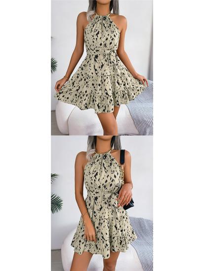 Leopard Print Ruffled Hem Halter Dress