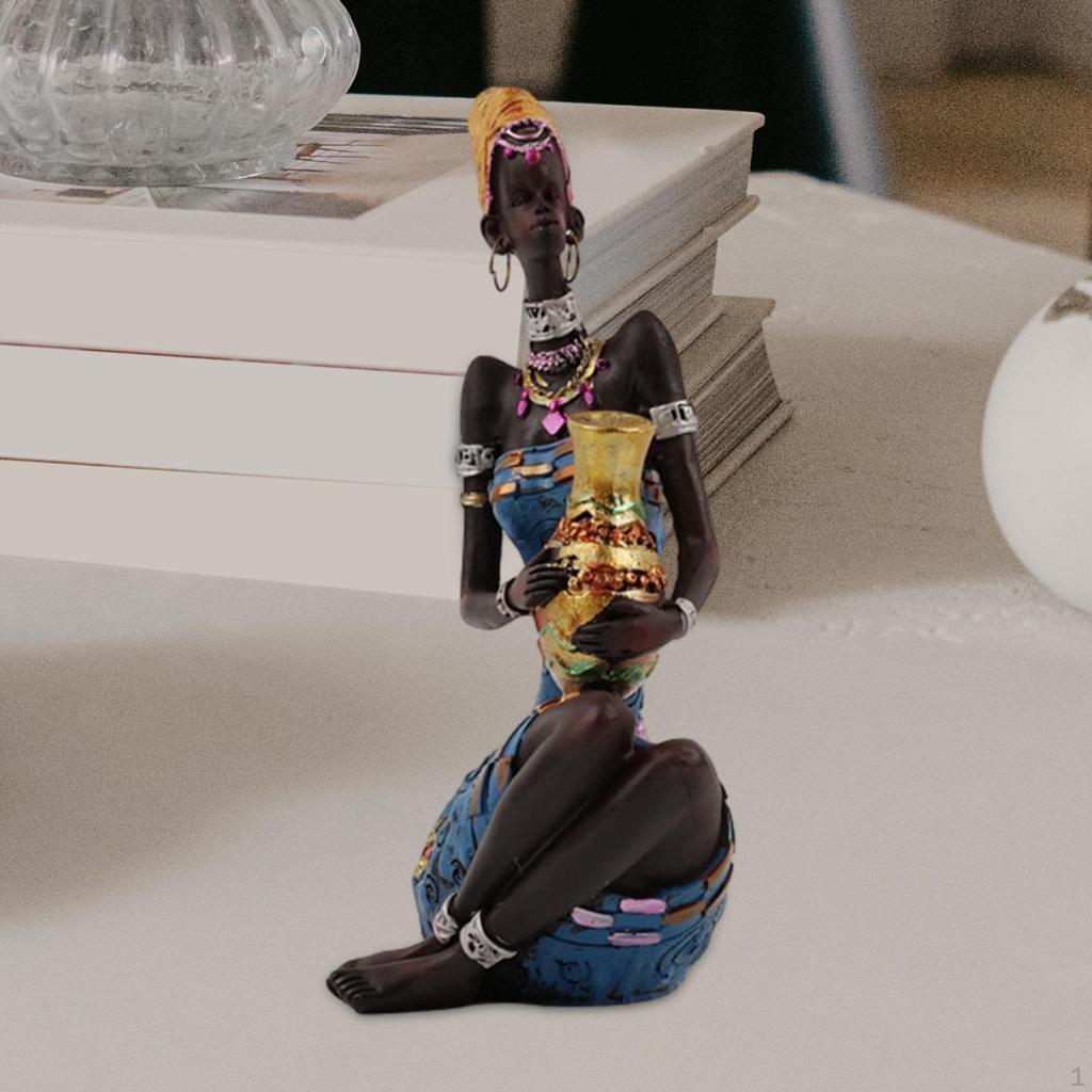 African Lady Statue, Tabletop Sculpture, Lightweight Woman Figurine, for