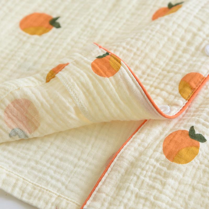 Women's Spring/Summer Short Sleeve Pajama Set - Crepe Cotton, Long Pants, Thin Air Conditioning Suit