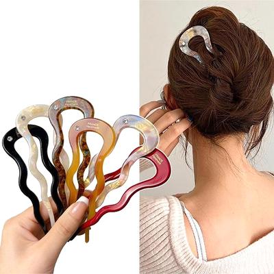 Französischer Twist Haarstab Haarspange Acetat Gewellt U-förmige Haarnadel Vintage Schildpattmuster Damen Haarknoten-Stecknadel Kopfschmuck