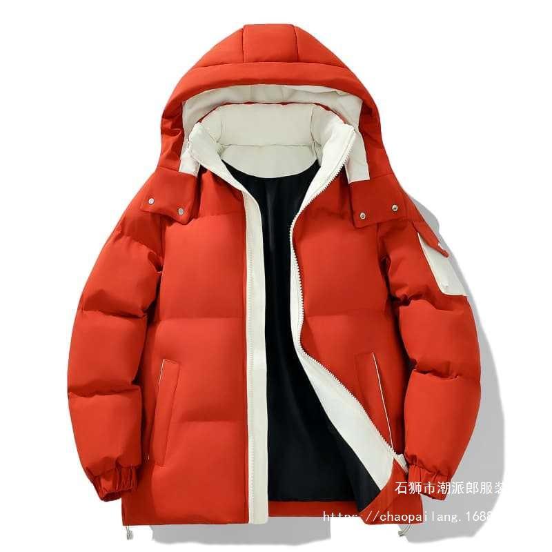 Men's Sports and Leisure Trendy Brand Hooded Cotton-padded Clothes, Winter Velvet Thickened Warm Down Cotton Bread Clothes