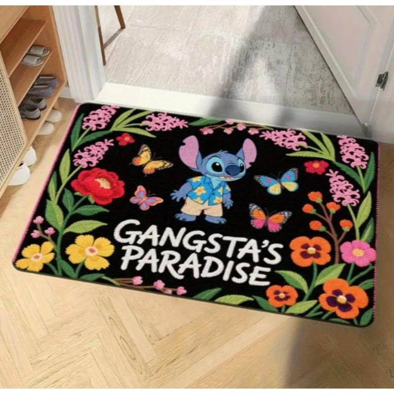 Stitch Welcome Door Mat Non Slip Polyester Floor Mat Flowers and Butterfly Entrance Bathroom Entrance Home Decoration  Rugs