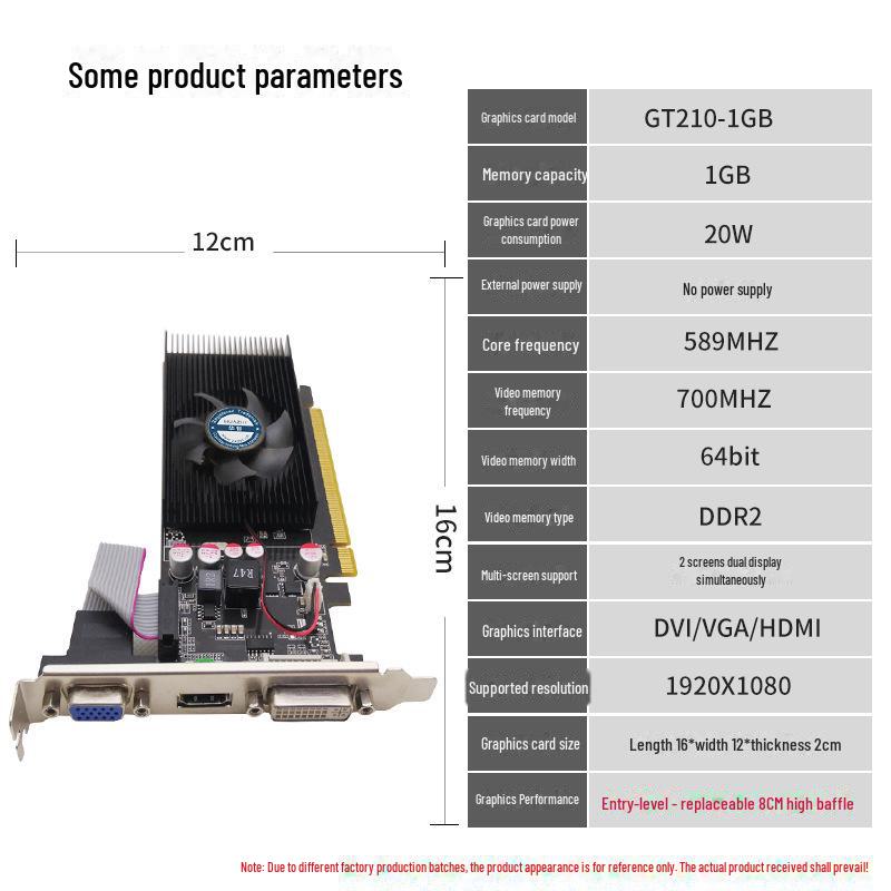 Huazhi GT210 1GB DDR2 Nízkoprofilová grafická karta PCI-E, Podpora dvou monitorů, 2letá záruka